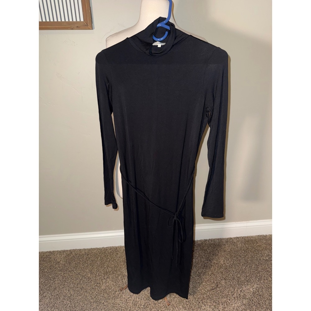 Vince Black Long Sleeve Turtleneck Midi‎ Dress Ribbed Knit XS